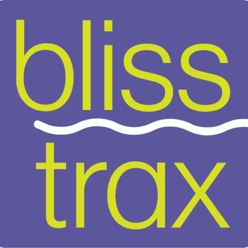Purple and pale green BlissTrax Logo